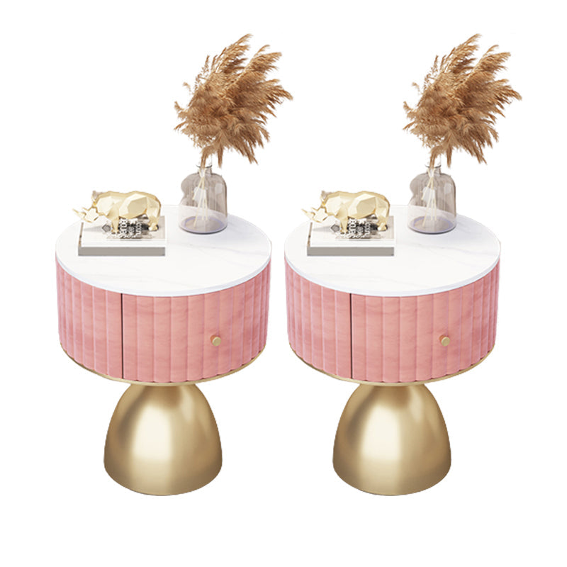 Contemporary Accent Table Nightstand Stone Bedside Cabinet with Drawer Pink 2 Piece Set Clearhalo 'Bedroom Furniture' 'furn' 'furn_night_stand' 'Furniture' 'night_stand' 'Nightstands' 6401347