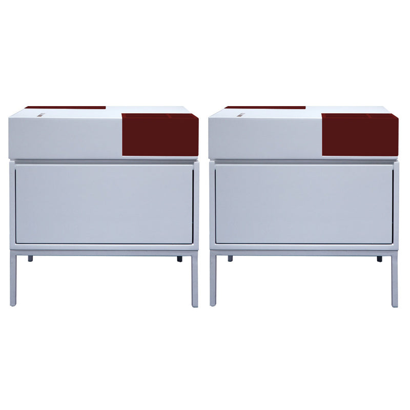 Wooden Bedside Table Modern Style Minimalist Night Table with Door Red 2 Piece Set Clearhalo 'Bedroom Furniture' 'furn' 'furn_night_stand' 'Furniture' 'night_stand' 'Nightstands' 6401390