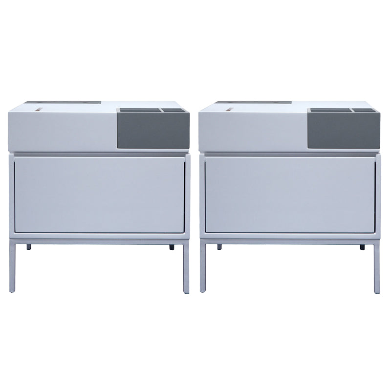 Wooden Bedside Table Modern Style Minimalist Night Table with Door Silver Gray 2 Piece Set Clearhalo 'Bedroom Furniture' 'furn' 'furn_night_stand' 'Furniture' 'night_stand' 'Nightstands' 6401396