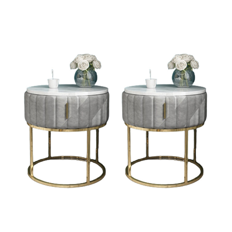 Drawer Storage Accent Table Nightstand Stone Bedside Cabinet for Bedroom Grey Round 2 Piece Set Clearhalo 'Bedroom Furniture' 'furn' 'furn_night_stand' 'Furniture' 'night_stand' 'Nightstands' 6401472