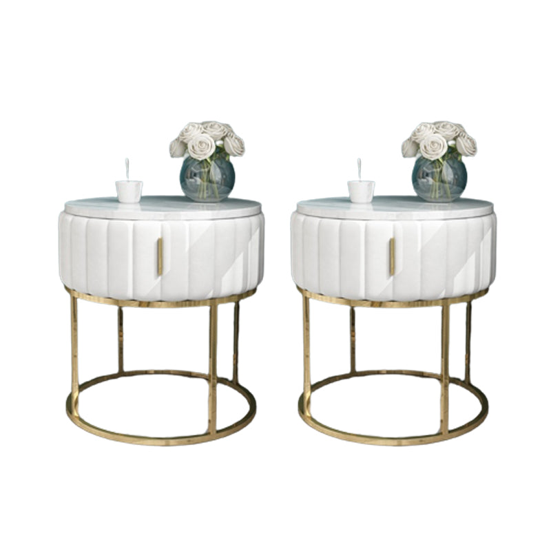 Drawer Storage Accent Table Nightstand Stone Bedside Cabinet for Bedroom White Round 2 Piece Set Clearhalo 'Bedroom Furniture' 'furn' 'furn_night_stand' 'Furniture' 'night_stand' 'Nightstands' 6401473