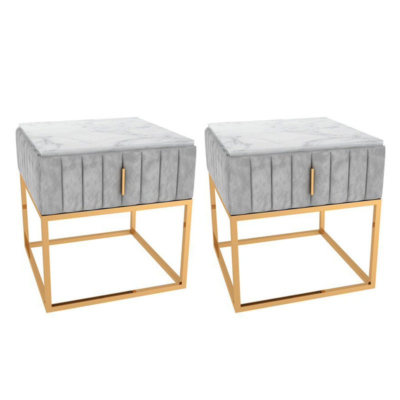 Drawer Storage Accent Table Nightstand Stone Bedside Cabinet for Bedroom Grey Square 2 Piece Set Clearhalo 'Bedroom Furniture' 'furn' 'furn_night_stand' 'Furniture' 'night_stand' 'Nightstands' 6401477