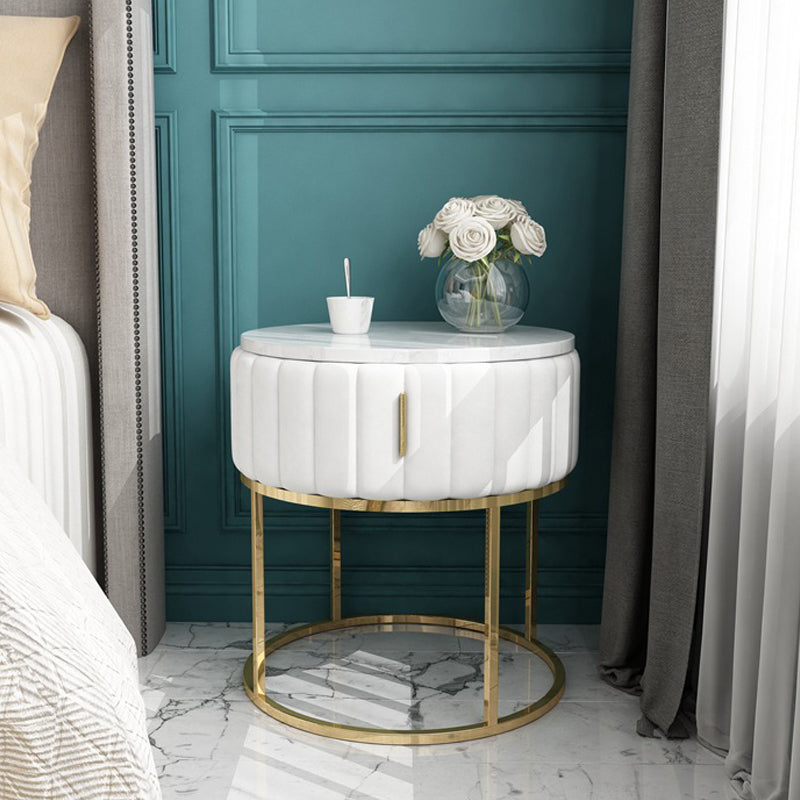 Drawer Storage Accent Table Nightstand Stone Bedside Cabinet for Bedroom White Round 1 Piece Clearhalo 'Bedroom Furniture' 'furn' 'furn_night_stand' 'Furniture' 'night_stand' 'Nightstands' 6401478