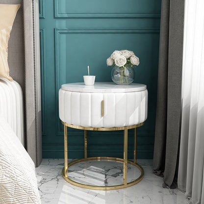 Drawer Storage Accent Table Nightstand Stone Bedside Cabinet for Bedroom White Round 1 Piece Clearhalo 'Bedroom Furniture' 'furn' 'furn_night_stand' 'Furniture' 'night_stand' 'Nightstands' 6401478