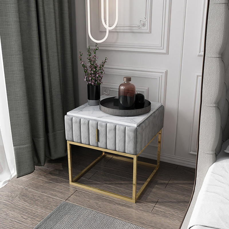 Drawer Storage Accent Table Nightstand Stone Bedside Cabinet for Bedroom Grey Square 1 Piece Clearhalo 'Bedroom Furniture' 'furn' 'furn_night_stand' 'Furniture' 'night_stand' 'Nightstands' 6401485