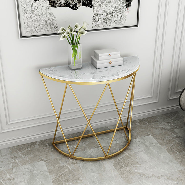 Glam Marble Console Sofa Table Half Moon Iron Accent Table for Hall