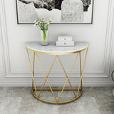 Glam Marble Console Sofa Table Half Moon Iron Accent Table for Hall