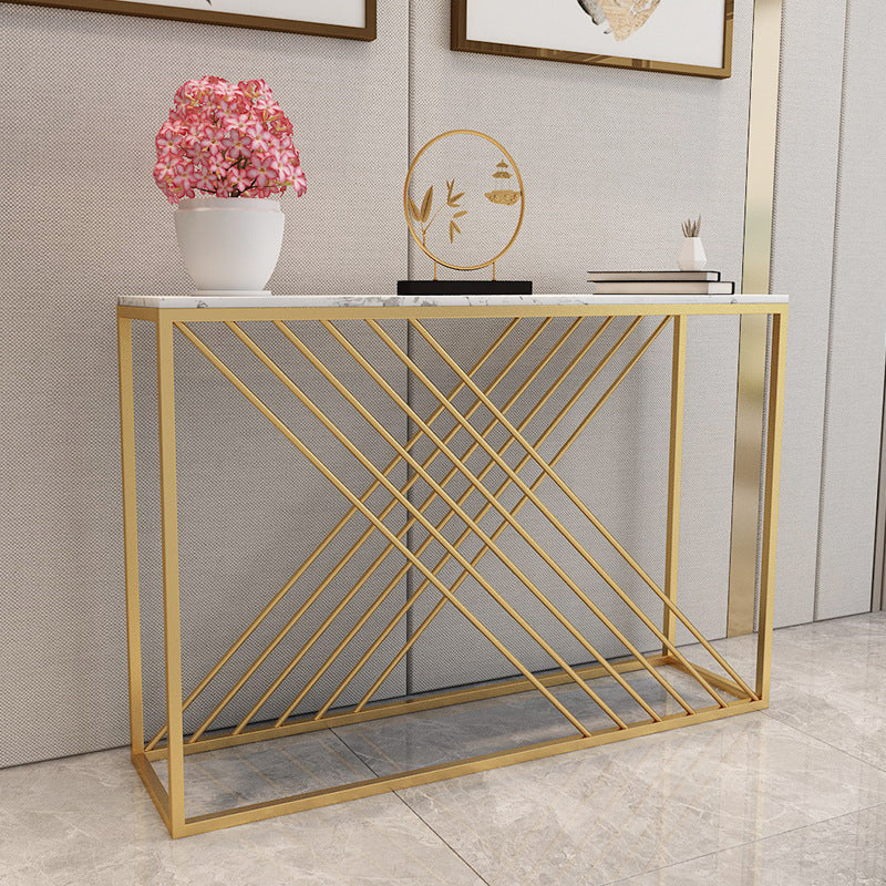 Modern Console Accent Table Antique Finish Rectangle Console Sofa Table in Marble