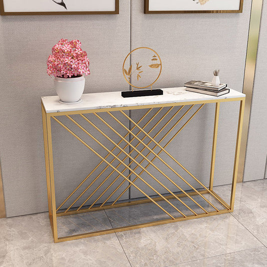 Modern Console Accent Table Antique Finish Rectangle Console Sofa Table in Marble