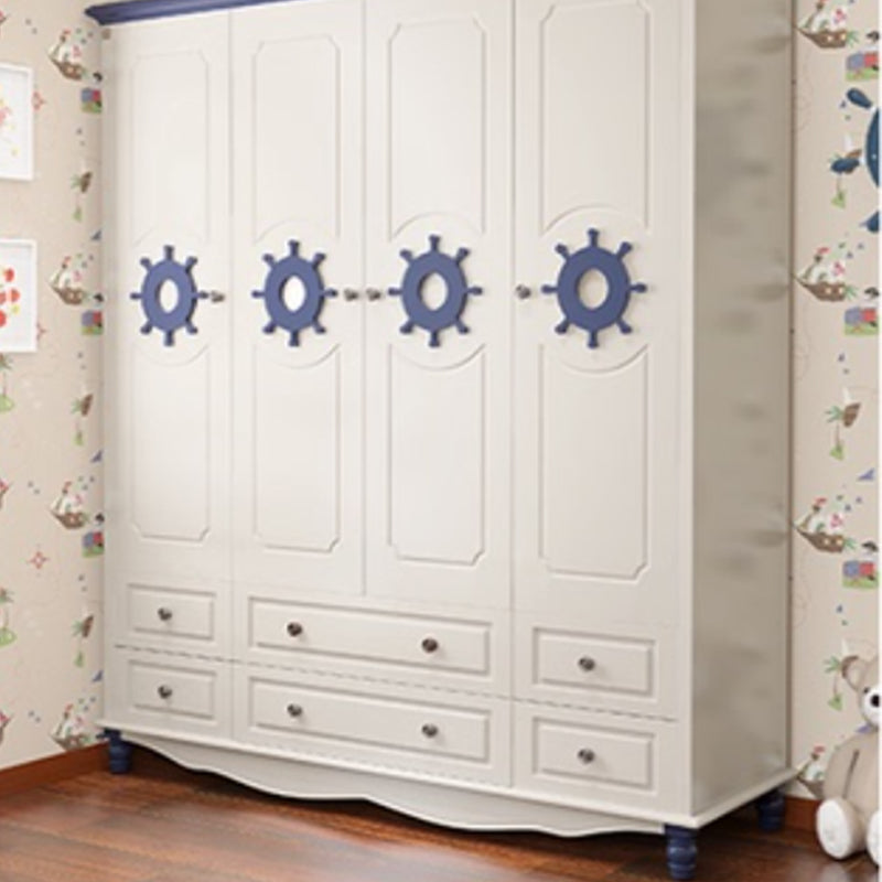 Hinged Wooden Wardrobe Cabinet with Legs Coastal Wardrobe Armoire