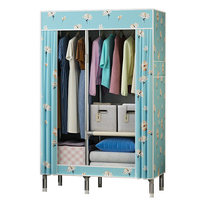 Contemporary Wardrobe Closet with Legs Metal Wardrobe Cabinet 43"L x 18"W x 67"H Blue Clearhalo 'Armoires & Wardrobes' 'armoires_wardrobes' 'Bedroom Furniture' 'furn' 'furn_armoires_wardrobes' 'Furniture' 6402622