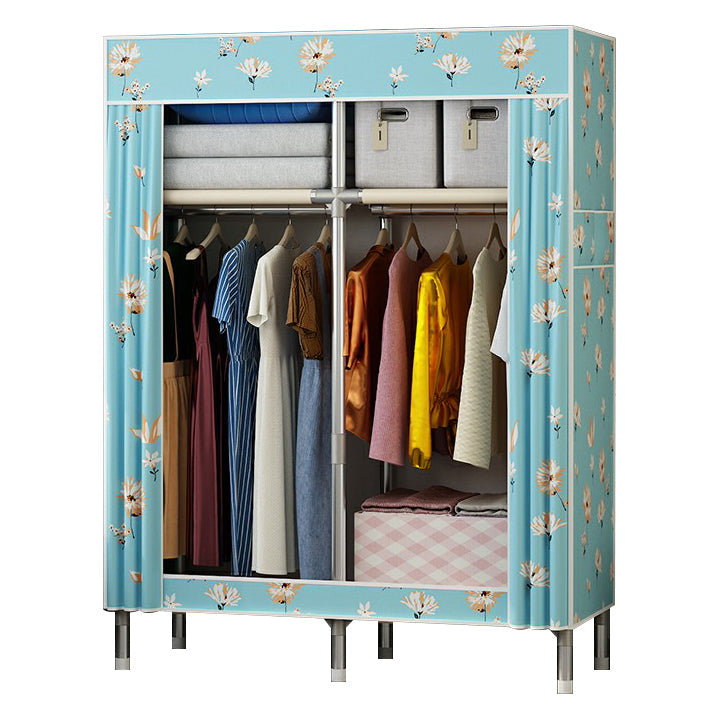Contemporary Wardrobe Closet with Legs Metal Wardrobe Cabinet 51"L x 18"W x 67"H Blue Clearhalo 'Armoires & Wardrobes' 'armoires_wardrobes' 'Bedroom Furniture' 'furn' 'furn_armoires_wardrobes' 'Furniture' 6402628