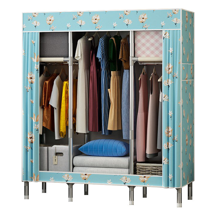 Contemporary Wardrobe Closet with Legs Metal Wardrobe Cabinet 59"L x 18"W x 67"H Blue Clearhalo 'Armoires & Wardrobes' 'armoires_wardrobes' 'Bedroom Furniture' 'furn' 'furn_armoires_wardrobes' 'Furniture' 6402633