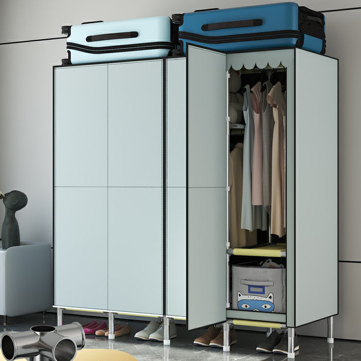 Hinged Steel Wardrobe Armoire Contemporary Wardrobe Closet with Legs 63"L x 20"W x 71"H Silver Gray Clearhalo 'Armoires & Wardrobes' 'armoires_wardrobes' 'Bedroom Furniture' 'furn' 'furn_armoires_wardrobes' 'Furniture' 6402733