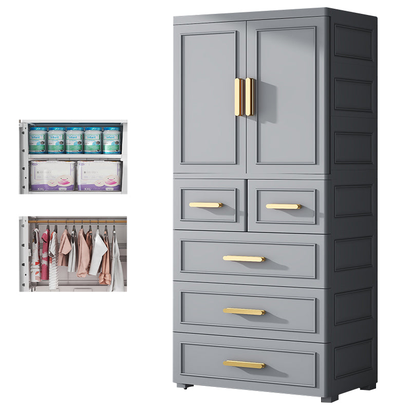 Plastic Wardrobe Cabinet with Drawer Modern Hinged Wardrobe Closet