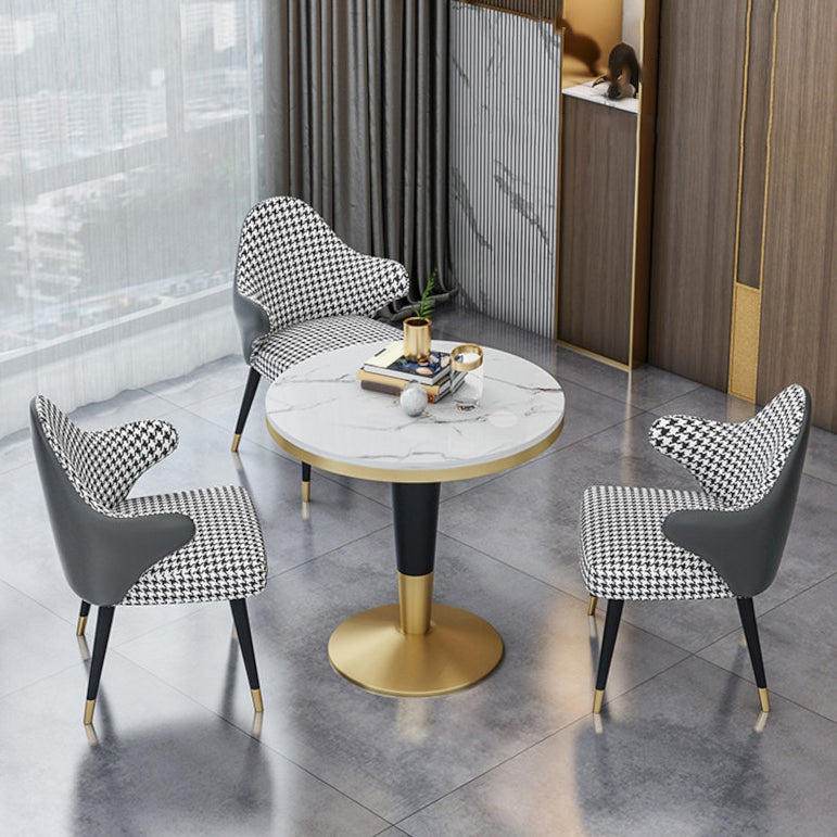 Modern Round Dining Table Set 1/4/5 Pieces Dining Set with Padded Chairs 4 Pieces: Table, 3 Grey Chairs Clearhalo 'Dining Room Sets' 'Dining Tables & Seating' 'dining_room_set' 'furn' 'furn_dining_room_set' 'Furniture' 'Kitchen & Dining Furniture' 6403079