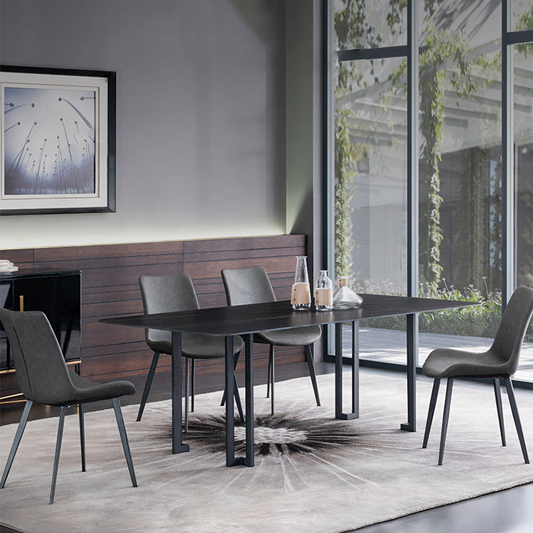 Modern Dining Table Set 1/4/5/9 Pcs Black Sintered Stone Dining Table with Armless Chairs 5 Pieces: Table, 4 Chairs Clearhalo 'Dining Room Sets' 'Dining Tables & Seating' 'dining_room_set' 'furn' 'furn_dining_room_set' 'Furniture' 'Kitchen & Dining Furniture' 6403173