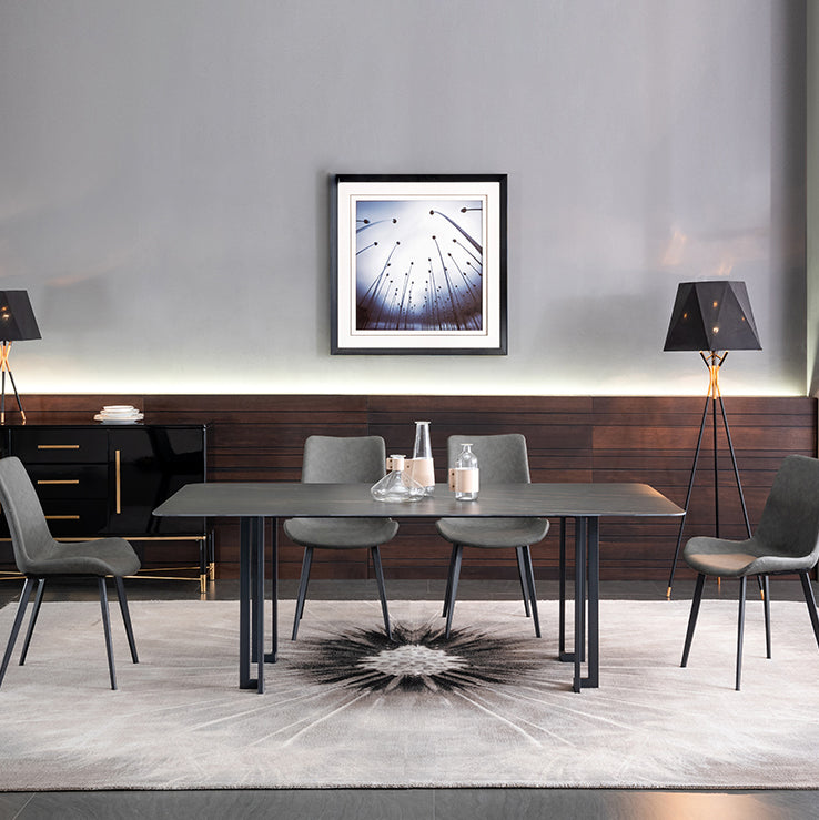 Modern Dining Table Set 1/4/5/9 Pcs Black Sintered Stone Dining Table with Armless Chairs Clearhalo 'Dining Room Sets' 'Dining Tables & Seating' 'dining_room_set' 'furn' 'furn_dining_room_set' 'Furniture' 'Kitchen & Dining Furniture' 6403175
