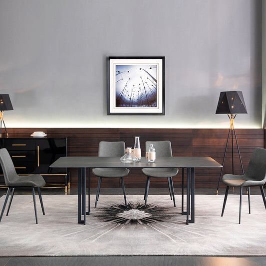 Modern Dining Table Set 1/4/5/9 Pcs Black Sintered Stone Dining Table with Armless Chairs Clearhalo 'Dining Room Sets' 'Dining Tables & Seating' 'dining_room_set' 'furn' 'furn_dining_room_set' 'Furniture' 'Kitchen & Dining Furniture' 6403175