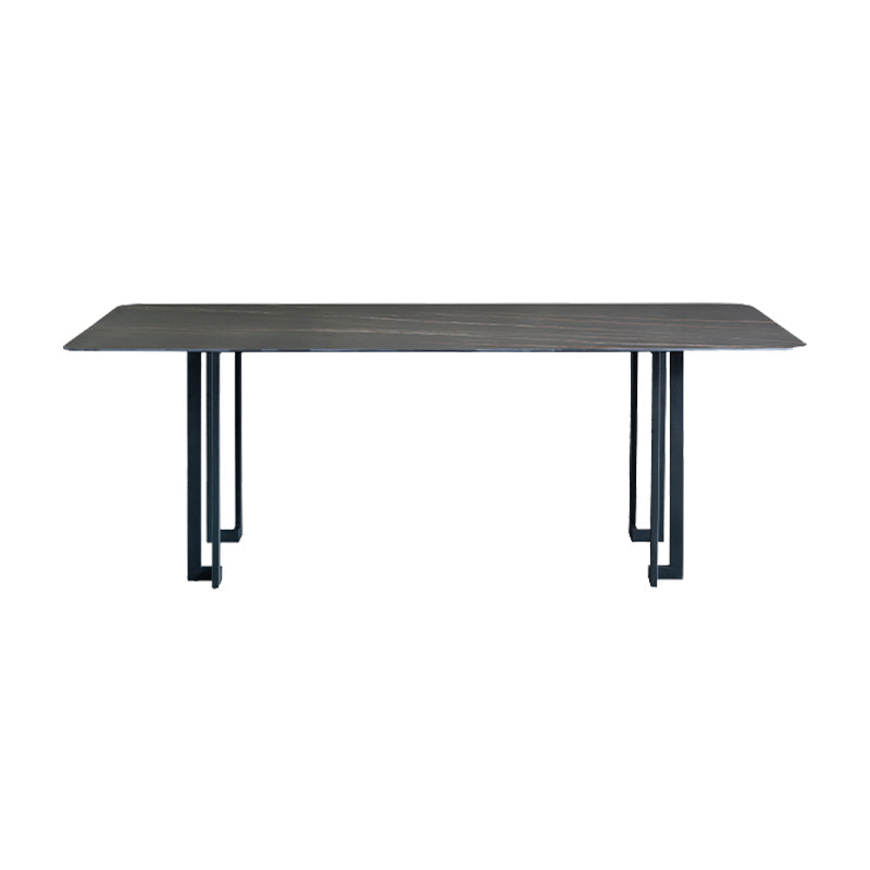 Modern Dining Table Set 1/4/5/9 Pcs Black Sintered Stone Dining Table with Armless Chairs Black 70.9"L x 35.4"W Clearhalo 'Dining Room Sets' 'Dining Tables & Seating' 'dining_room_set' 'furn' 'furn_dining_room_set' 'Furniture' 'Kitchen & Dining Furniture' 6403178