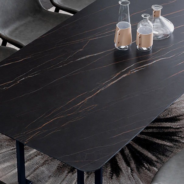 Modern Dining Table Set 1/4/5/9 Pcs Black Sintered Stone Dining Table with Armless Chairs Clearhalo 'Dining Room Sets' 'Dining Tables & Seating' 'dining_room_set' 'furn' 'furn_dining_room_set' 'Furniture' 'Kitchen & Dining Furniture' 6403180
