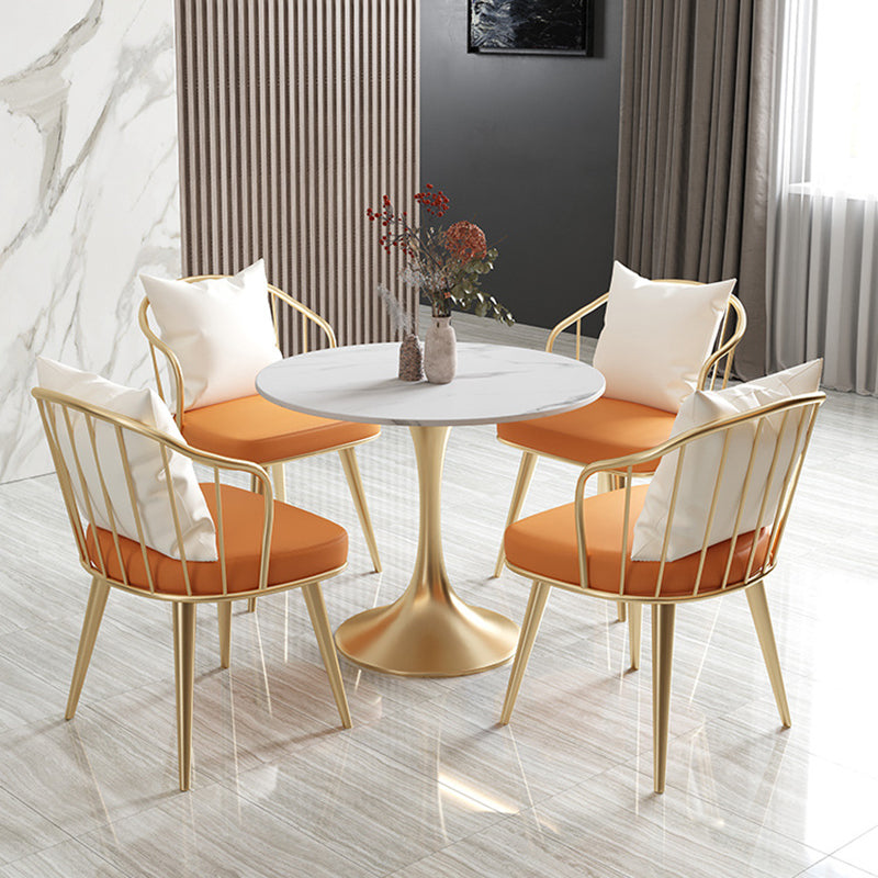 Round Dining Table Set with Metal Chairs 1/5 Pieces Modern Dining Set for Home