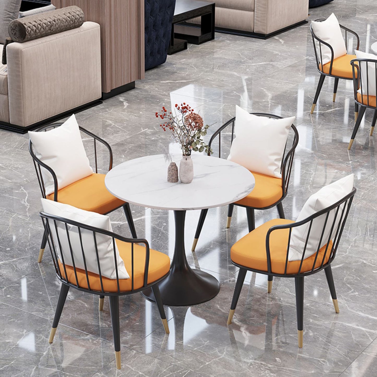Round Dining Table Set with Metal Chairs 1/5 Pieces Modern Dining Set for Home