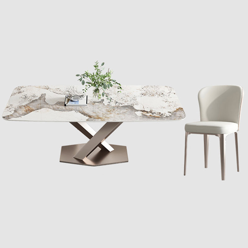 Glamourösster Set mit weißen Stühlen 1/4/5/7 Stücke glänzender weißer Esstisch Set