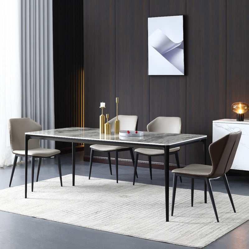 Glossy Gray Stone Dining Table Set 1/4/5/7 Pieces Modern Dinette Set for Kitchen