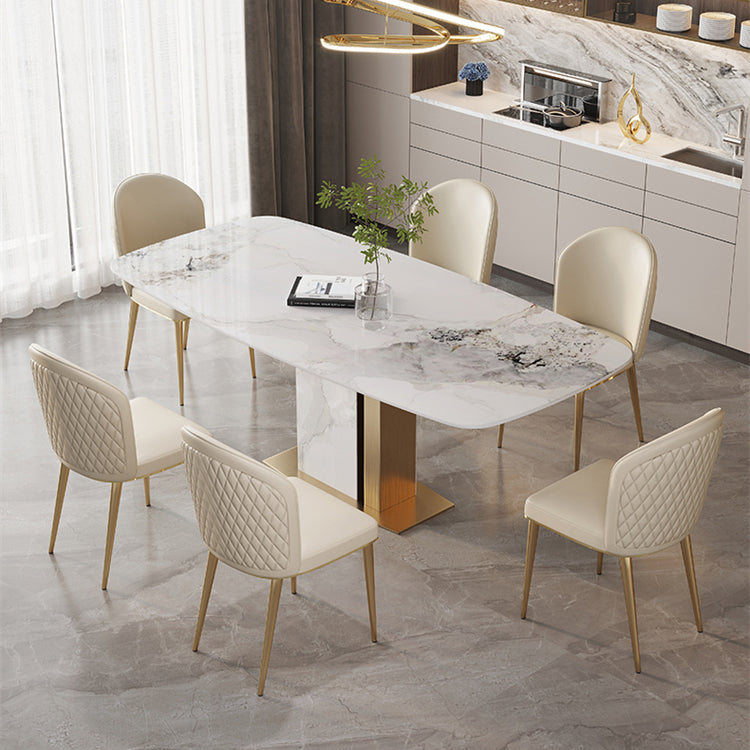 Glam -eettafel Set 1/4/5/7 PCS Steen eettafel met armloze stoelen