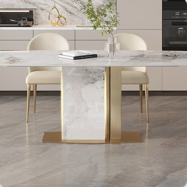 Glam -eettafel Set 1/4/5/7 PCS Steen eettafel met armloze stoelen