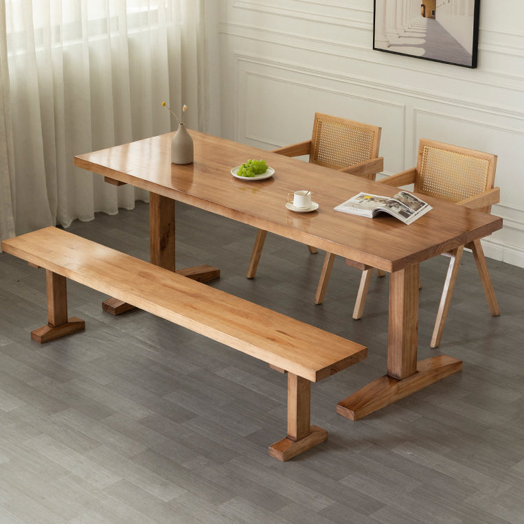 Solid Wood Dining Set 1/4/5 Pcs Rectangle Dining Table and Chair with Arm 4 Pieces: Table, 2 Chairs, 1 Bench Clearhalo 'Dining Room Sets' 'Dining Tables & Seating' 'dining_room_set' 'furn' 'furn_dining_room_set' 'Furniture' 'Kitchen & Dining Furniture' 6403477