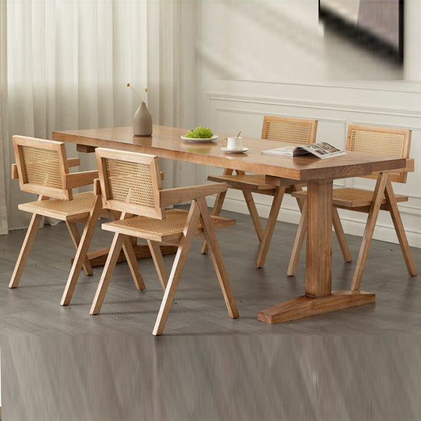 Solid Wood Dining Set 1/4/5 Pcs Rectangle Dining Table and Chair with Arm Clearhalo 'Dining Room Sets' 'Dining Tables & Seating' 'dining_room_set' 'furn' 'furn_dining_room_set' 'Furniture' 'Kitchen & Dining Furniture' 6403482
