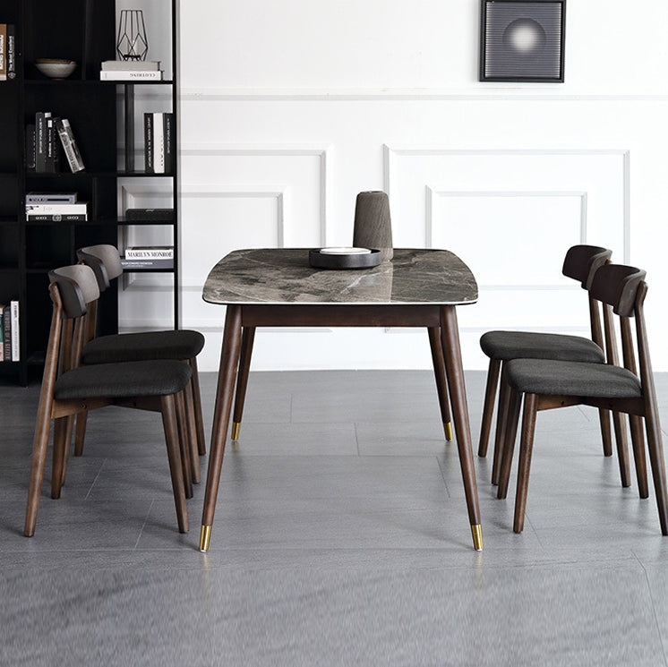 Glossy Gray Dining Table Set 1/4/5/7 Pieces Dinette Set with Wooden Chairs 5 Pieces: Table, 4 Chairs Clearhalo 'Dining Room Sets' 'Dining Tables & Seating' 'dining_room_set' 'furn' 'furn_dining_room_set' 'Furniture' 'Kitchen & Dining Furniture' 6403586