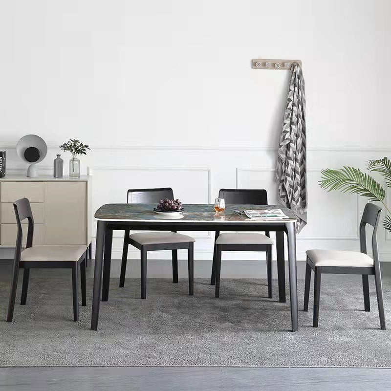 Modern Glossy Blue Dining Table Set 1/2/5/7 Pieces Dinette Set with Wooden Chairs