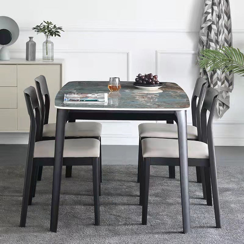 Modern Glossy Blue Dining Table Set 1/2/5/7 Pieces Dinette Set with Wooden Chairs