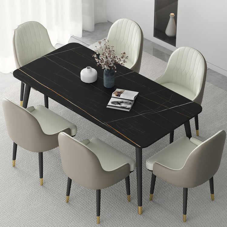 長方形のダイニングテーブルセット1/5/7 PCS布張りの椅子付きの焼結石ダイニングテーブル
