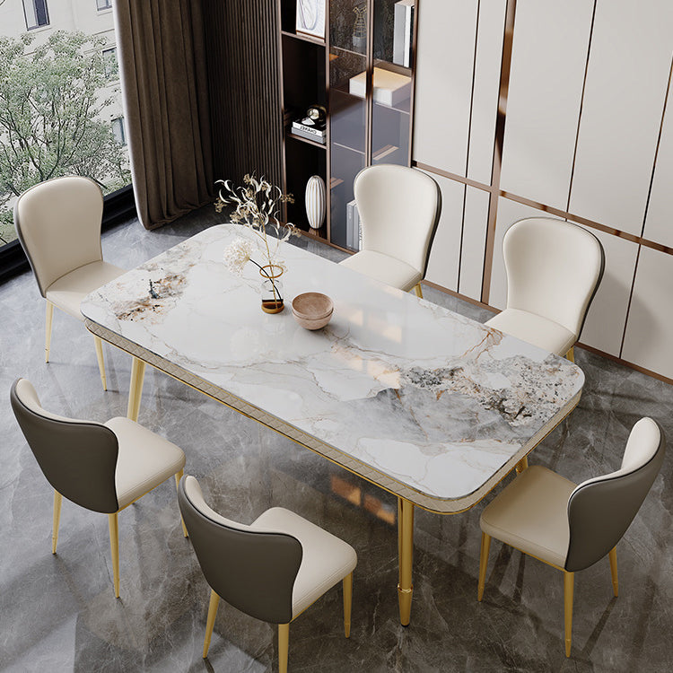 グラムダイニングテーブルセット1/5 PCS布張りのサイドチェア付き長方形のダイニングテーブル