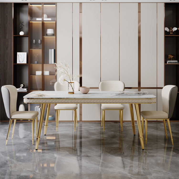 グラムダイニングテーブルセット1/5 PCS布張りのサイドチェア付き長方形のダイニングテーブル