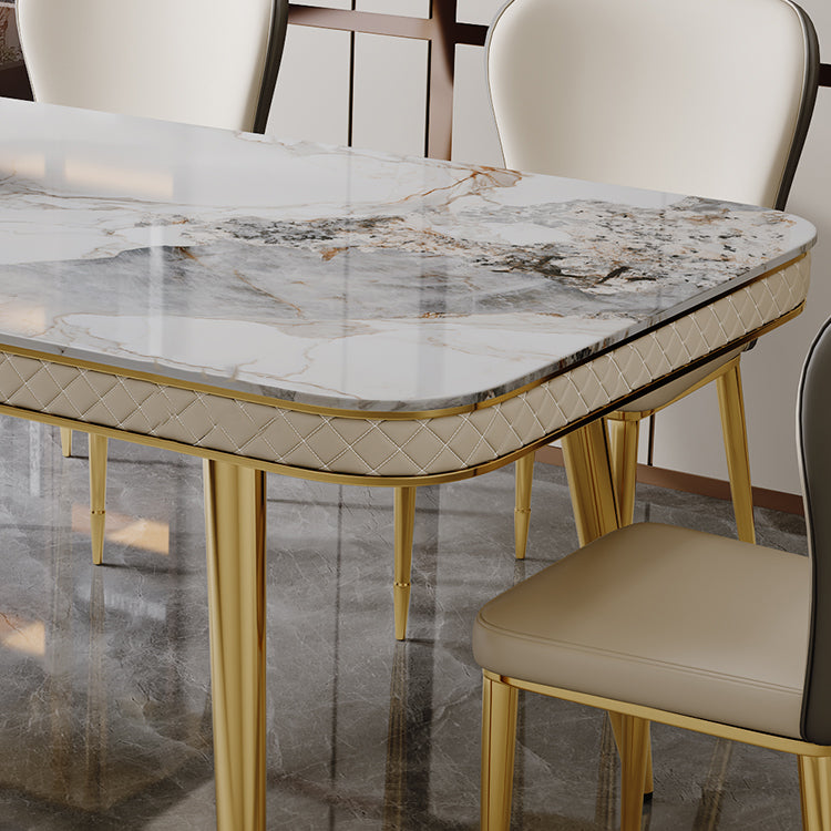 グラムダイニングテーブルセット1/5 PCS布張りのサイドチェア付き長方形のダイニングテーブル