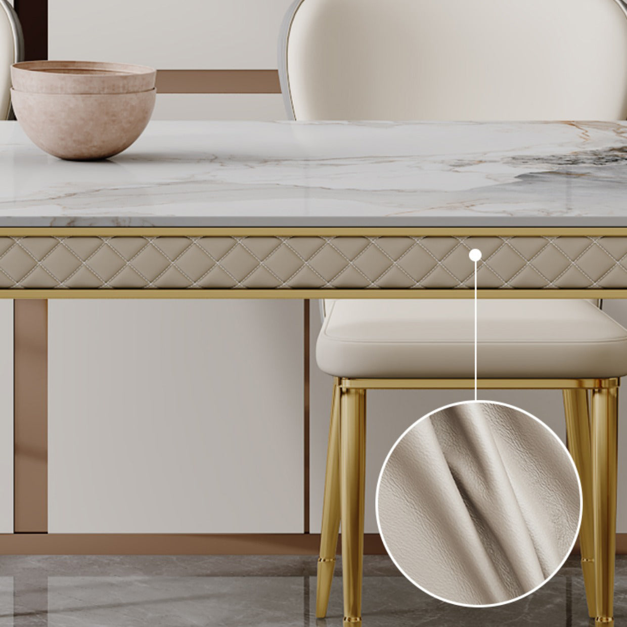 グラムダイニングテーブルセット1/5 PCS布張りのサイドチェア付き長方形のダイニングテーブル