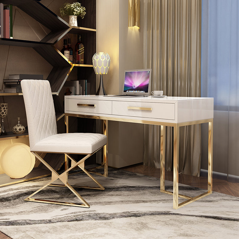 Black and White Writing Desk Stainless Steel and Artificial Wood Office Desk with Drawers 47.2"L x 19.7"W x 29.5"H White Clearhalo 'furn' 'furn_office_desk' 'Furniture' 'Office Desks' 'Office Furniture' 'office_desk' 6403869