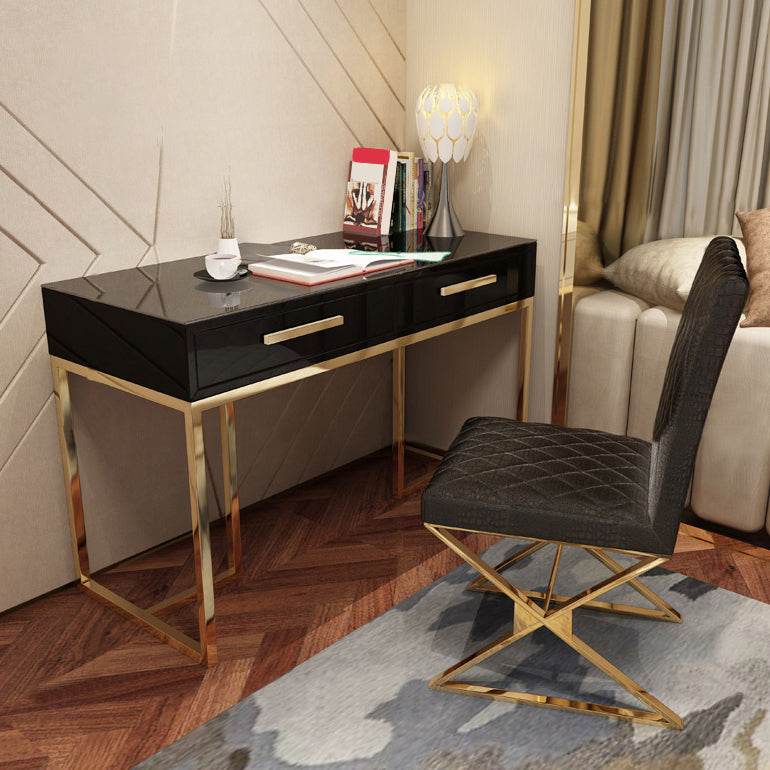 Black and White Writing Desk Stainless Steel and Artificial Wood Office Desk with Drawers Clearhalo 'furn' 'furn_office_desk' 'Furniture' 'Office Desks' 'Office Furniture' 'office_desk' 6403872