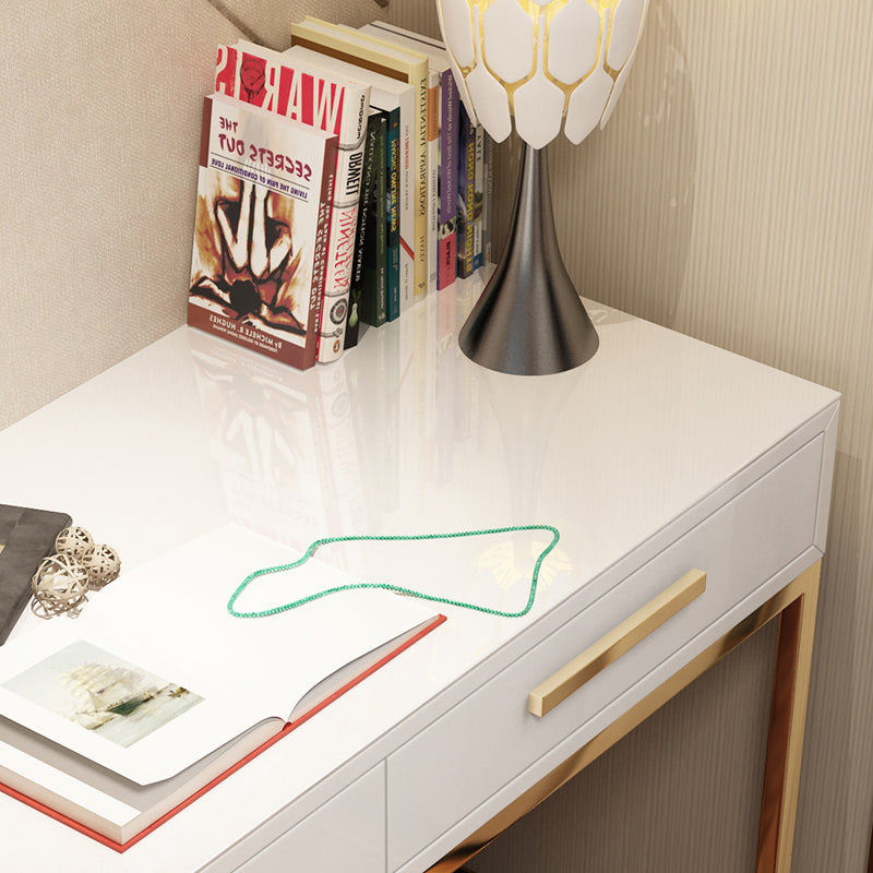 Black and White Writing Desk Stainless Steel and Artificial Wood Office Desk with Drawers Clearhalo 'furn' 'furn_office_desk' 'Furniture' 'Office Desks' 'Office Furniture' 'office_desk' 6403874