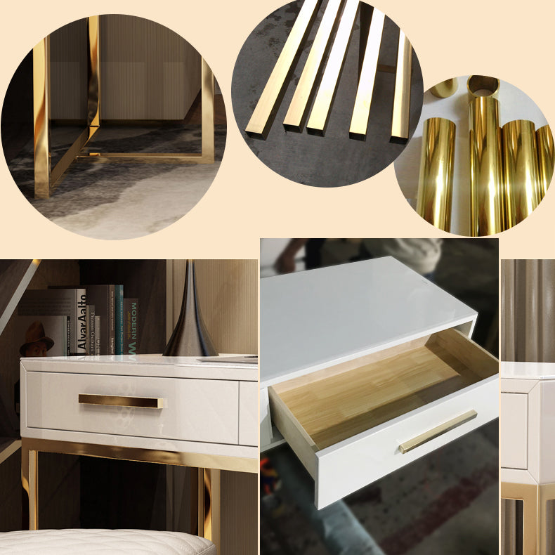 Black and White Writing Desk Stainless Steel and Artificial Wood Office Desk with Drawers Clearhalo 'furn' 'furn_office_desk' 'Furniture' 'Office Desks' 'Office Furniture' 'office_desk' 6403875