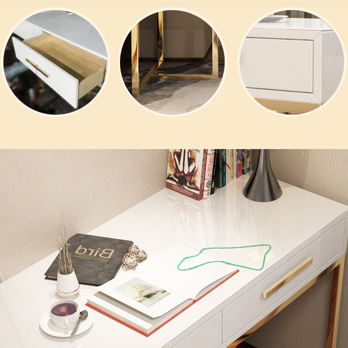 Black and White Writing Desk Stainless Steel and Artificial Wood Office Desk with Drawers Clearhalo 'furn' 'furn_office_desk' 'Furniture' 'Office Desks' 'Office Furniture' 'office_desk' 6403877