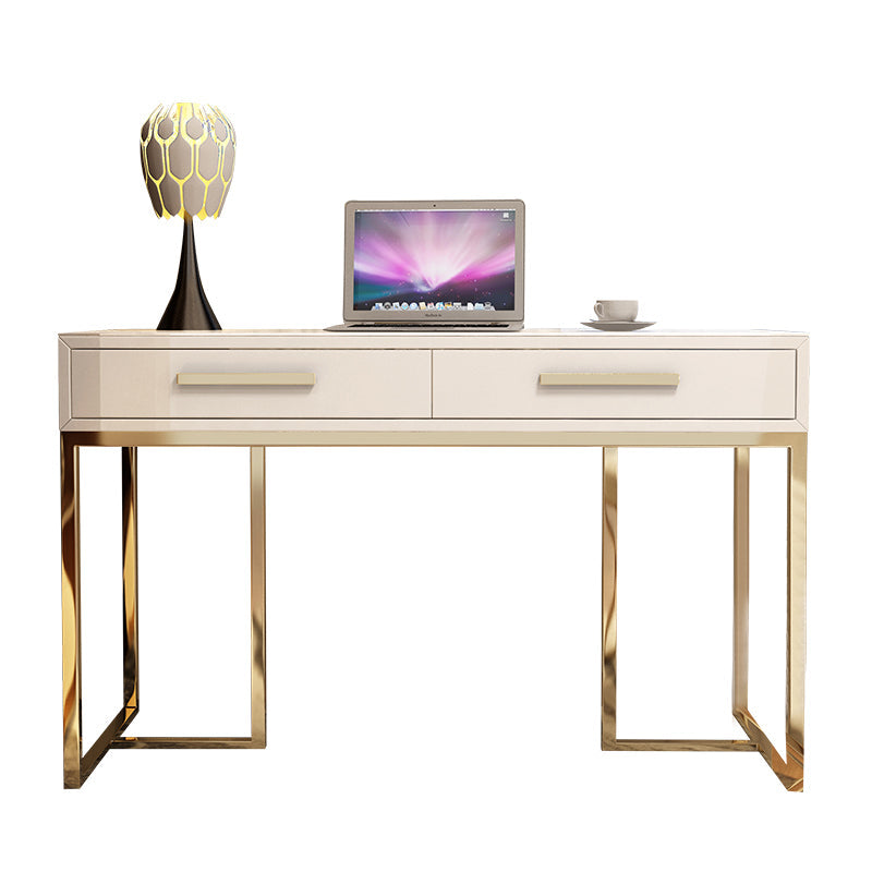 Black and White Writing Desk Stainless Steel and Artificial Wood Office Desk with Drawers 55"L x 20"W x 30"H White Clearhalo 'furn' 'furn_office_desk' 'Furniture' 'Office Desks' 'Office Furniture' 'office_desk' 6403878