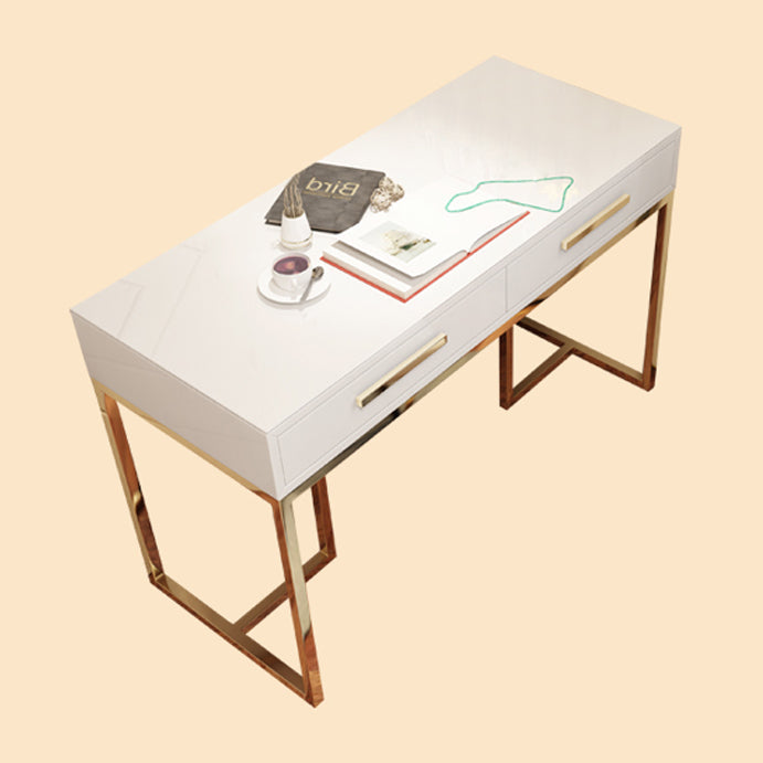 Black and White Writing Desk Stainless Steel and Artificial Wood Office Desk with Drawers Clearhalo 'furn' 'furn_office_desk' 'Furniture' 'Office Desks' 'Office Furniture' 'office_desk' 6403879