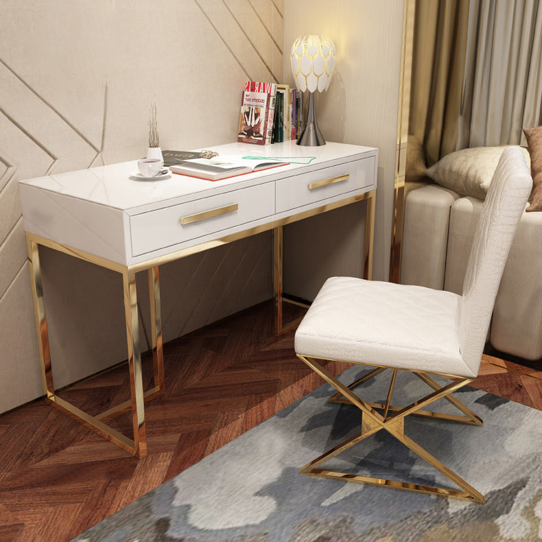 Black and White Writing Desk Stainless Steel and Artificial Wood Office Desk with Drawers Clearhalo 'furn' 'furn_office_desk' 'Furniture' 'Office Desks' 'Office Furniture' 'office_desk' 6403880