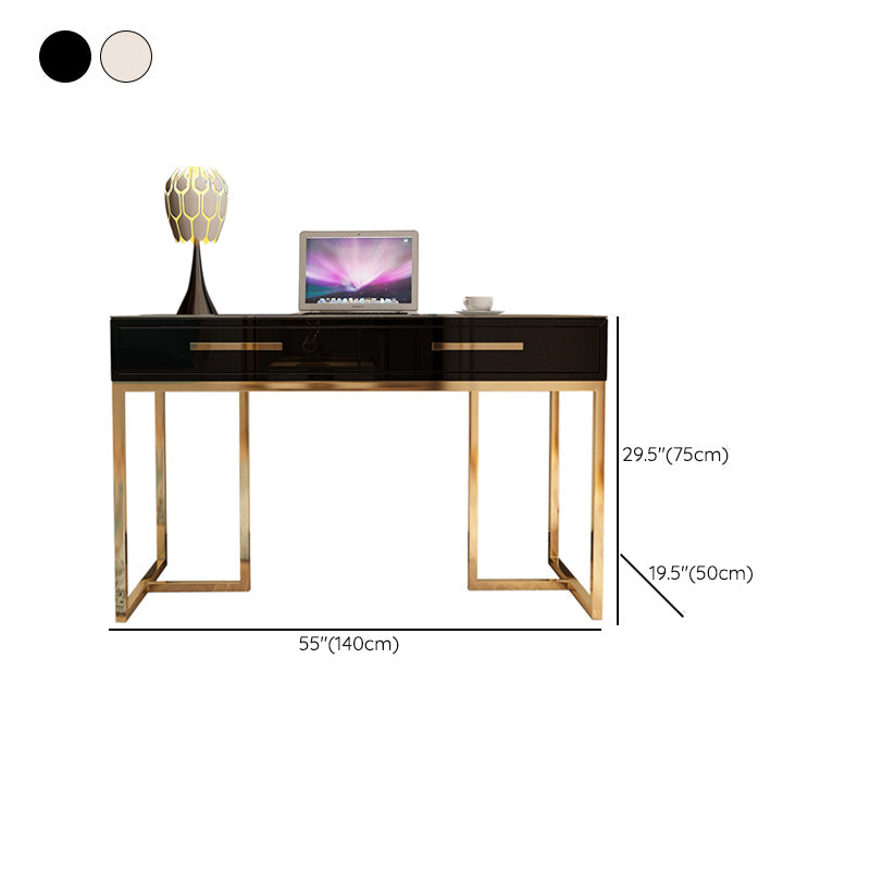 Black and White Writing Desk Stainless Steel and Artificial Wood Office Desk with Drawers Clearhalo 'furn' 'furn_office_desk' 'Furniture' 'Office Desks' 'Office Furniture' 'office_desk' 6403883